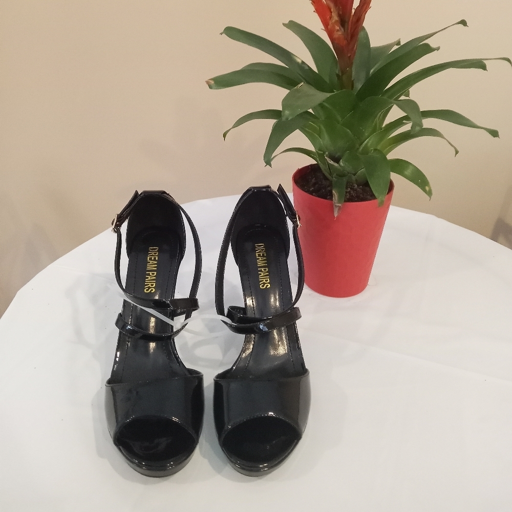 Dream Pairs Women's GAL Black Pat Stiletto Dress Heel Pump Sandals